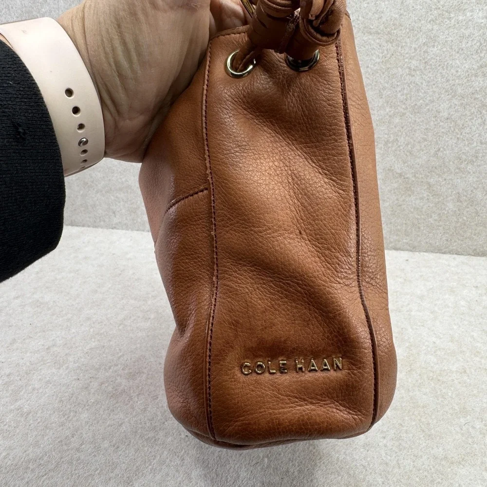 Cole‎ Haan Bag Womens Small Brown Bucket Drawstring Crossbody Leather Pebbled